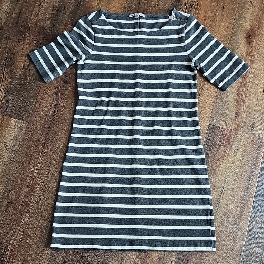 GAP Women's XS Gray & White Striped 100% Cotton Dress